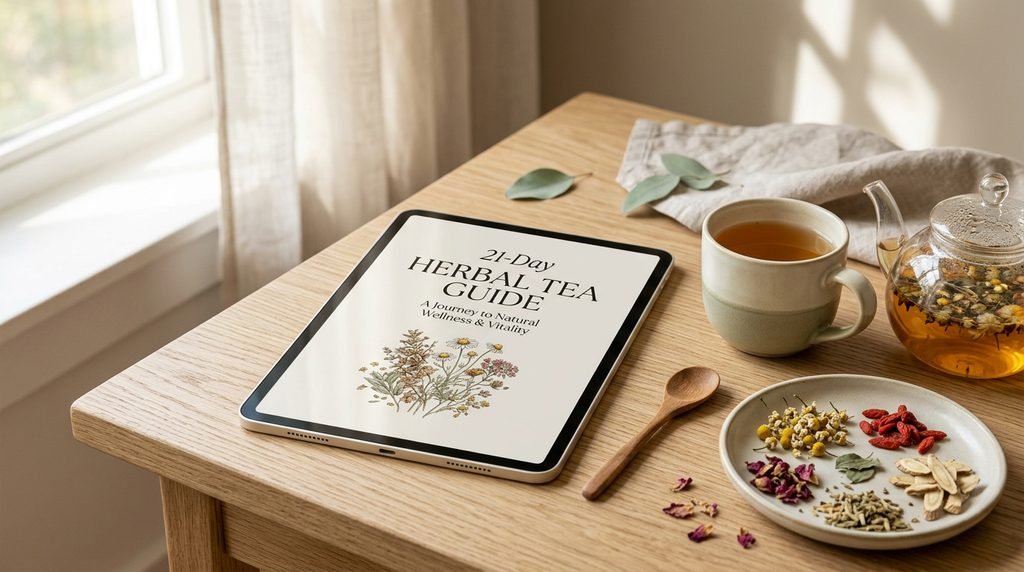 "21-Day Herbal Tea Guide lead magnet mockup for women's holistic wellness."